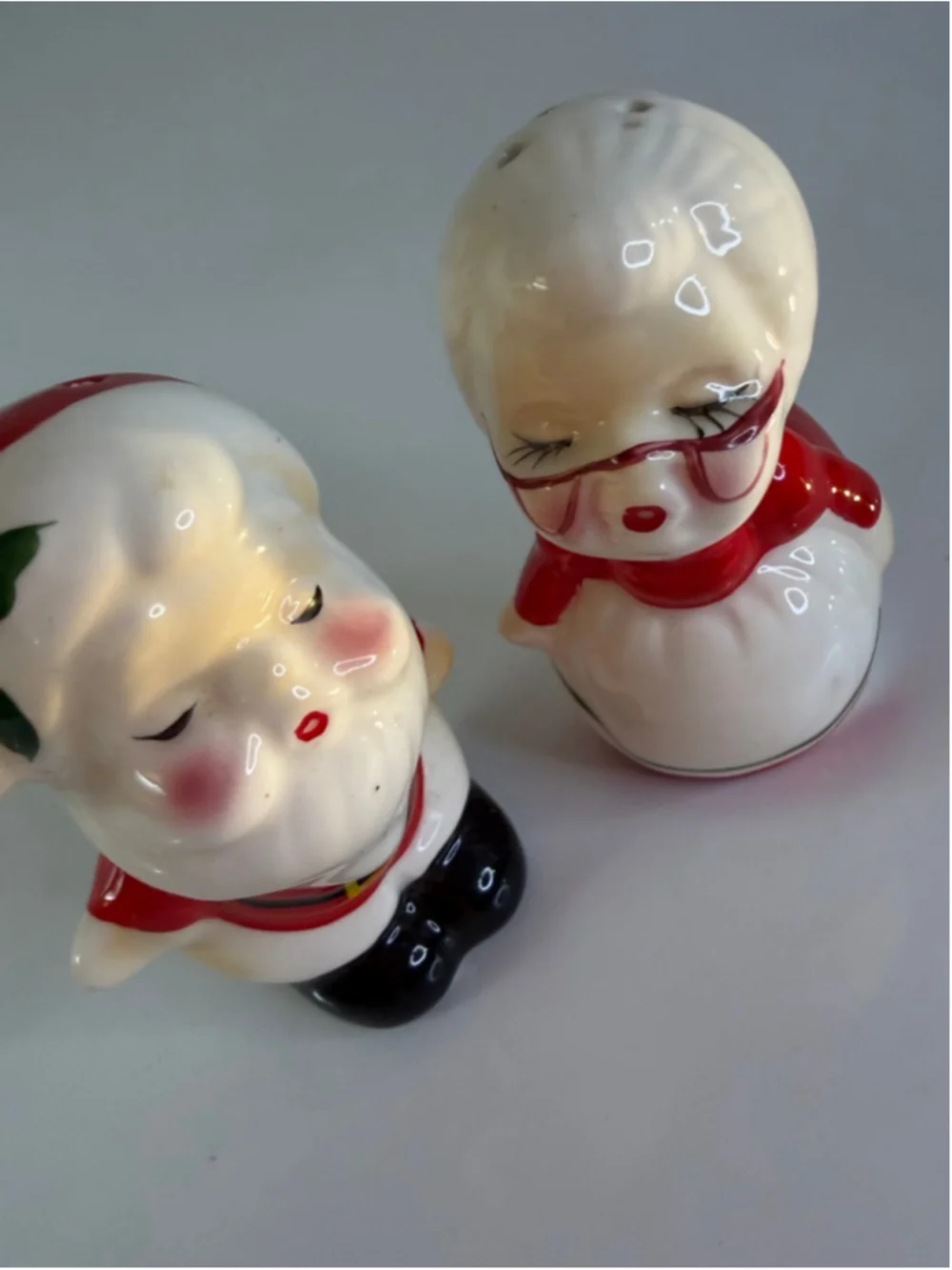 Vintage Mr and Mrs Santa Claus as ceramic salt and pepper shakers